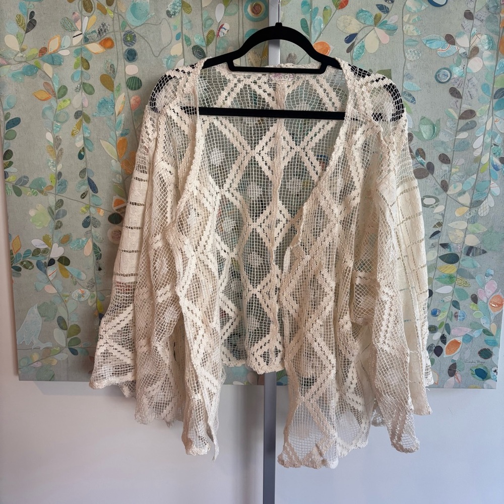 Free People Off The Coast Crochet Cover-Up Ivory one size new cardigan boho new - Picture 5 of 7